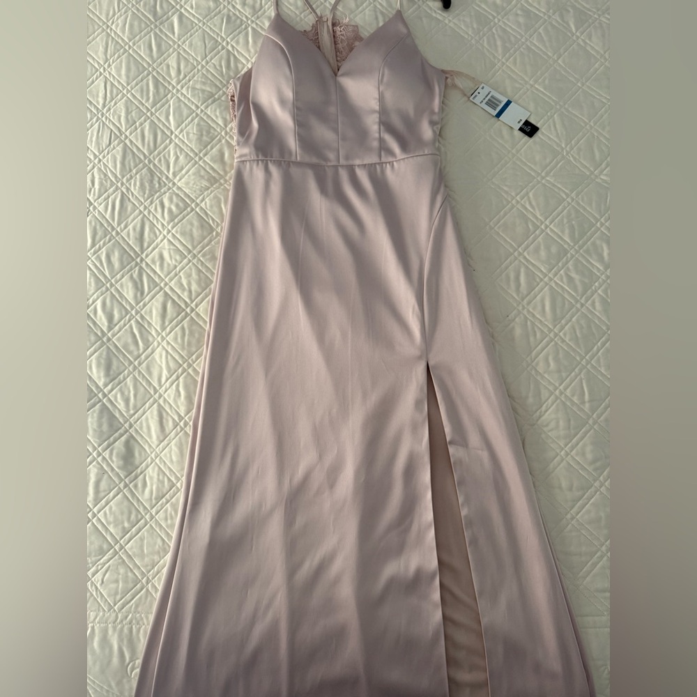 NWT blush nude Lacey back prom dress never worn (covid) tagged size 9